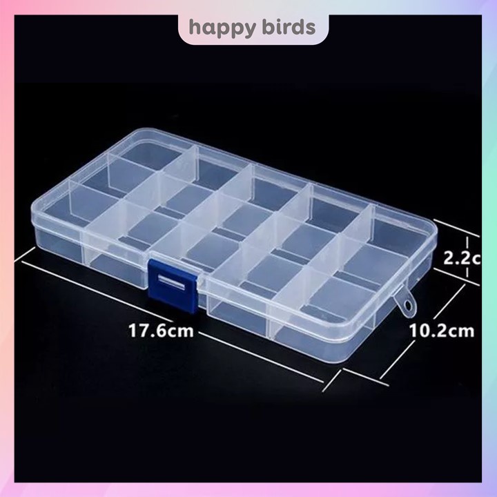 Hộp nhựa chia ngăn đa năng 15 ô tháo rời có nắp đựng phụ kiện trang sức chia đồ câu cá Happy Birds