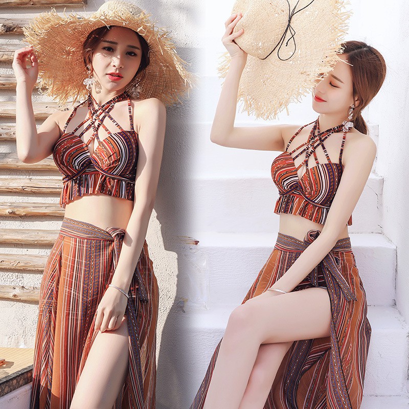 (Sẵn) Bộ đồ bơi tắm biển nữ Bikini 3 mảnh kín đáo gợi cảm | BigBuy360 - bigbuy360.vn