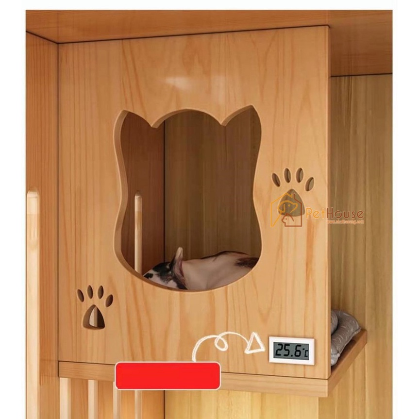 Nhà mèo 3 tầng loại lớn đa chức năng gỗ thông tự nhiên sx pethouse