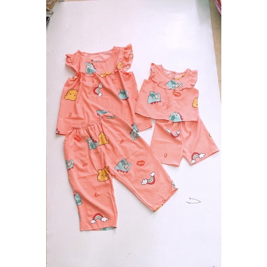 Set lụa mẹ và bé | bộ lửng mẹ 46-70kg