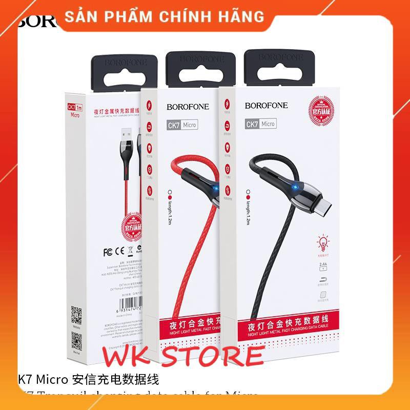 Cáp sạc dù có đèn led Borofone CK7 hàng chính hãng (iphone,android, type c)