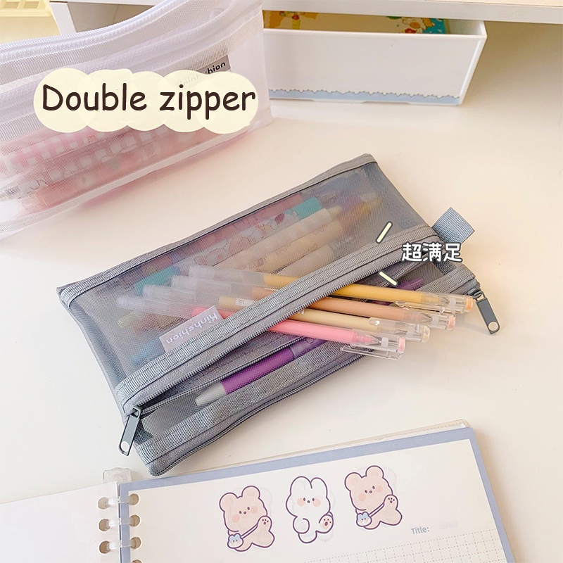Túi Đựng Bút Trong Suốt Phối Khóa Kéo Đơn Giản