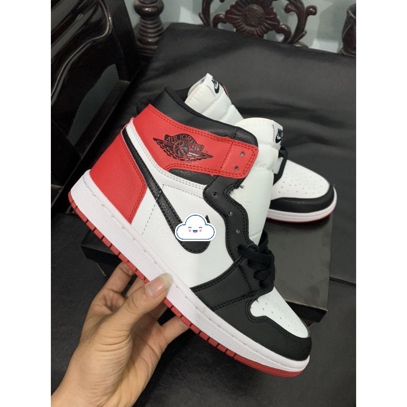 Giày thể thao air Jordan đỏ đen cổ cao, Giày JD1 high OG Black Toe màu đỏ nam nữ cực xinh phong cách