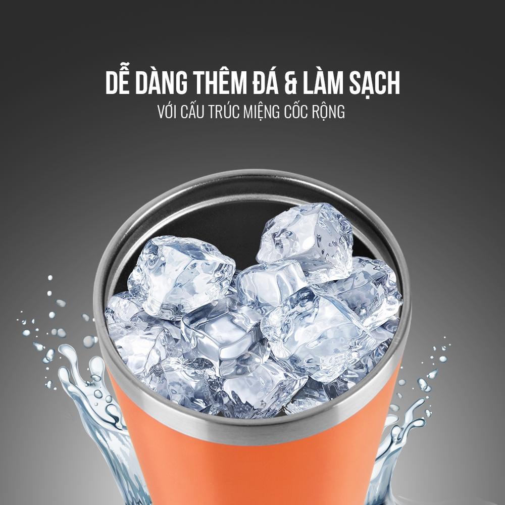 Cốc giữ nhiệt 580ml Elmich EL-3666 thiết kế 3 lớp, lòng inox 304, mặt ngoài có 2 màu đen cam đẹp mắt