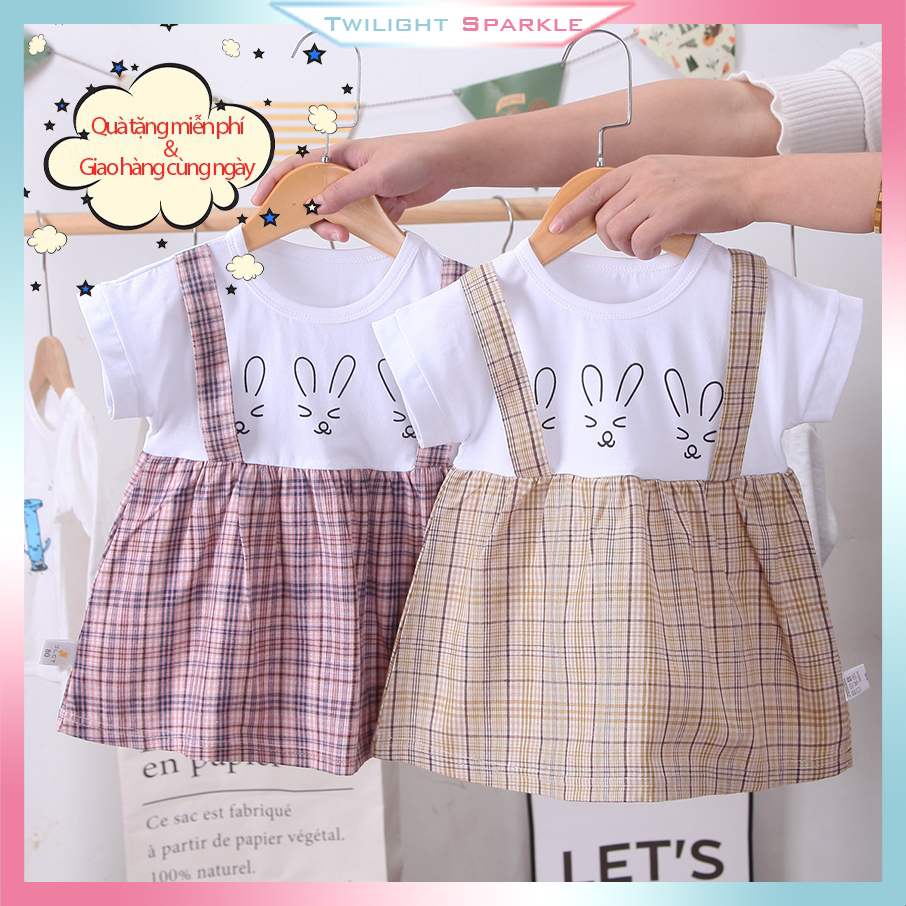 【TS】Dress Kids Girls Clothes Simple Casual Korean Style Cute Print Of Three Rabbits Leisure Squares Newarrival Skirt