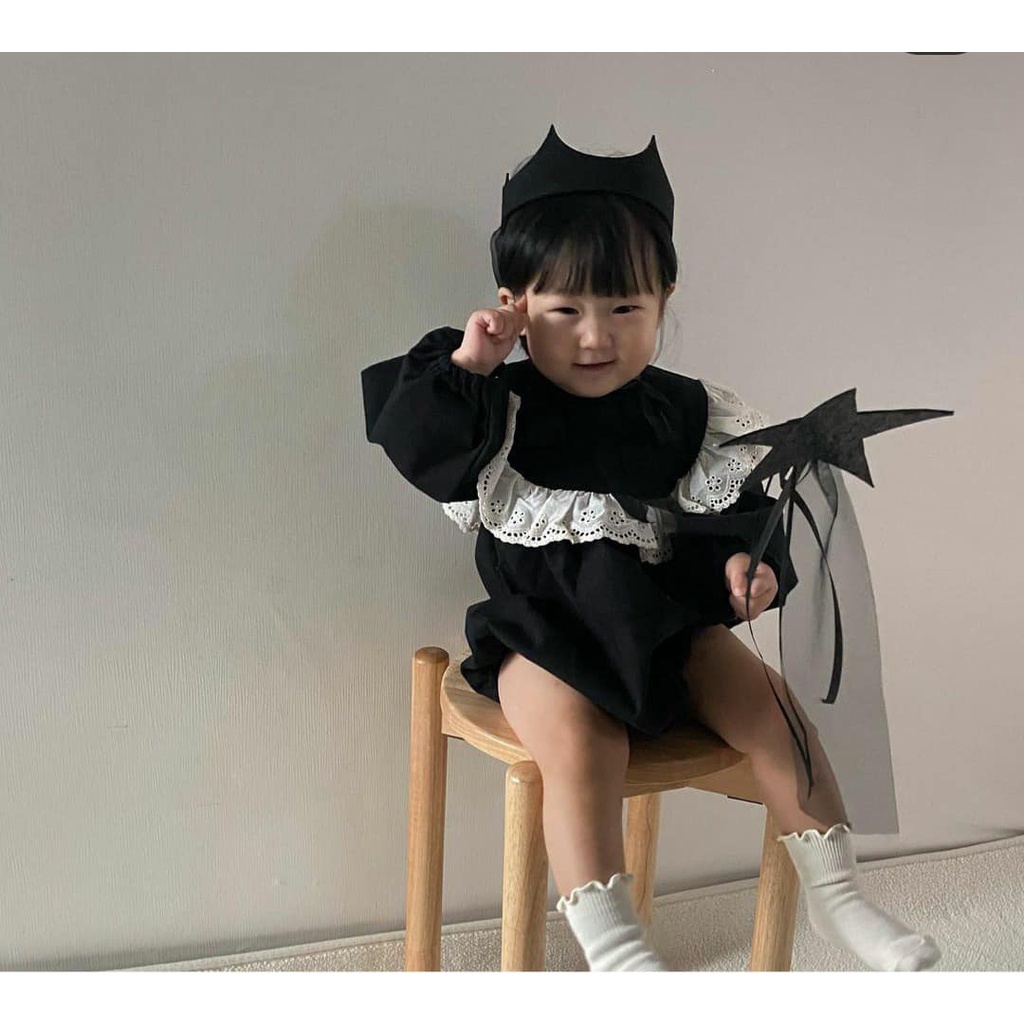 Anne Bodysuit Viền ren nội địa hàn quốc dành cho bé gái màu Đen, Trắng