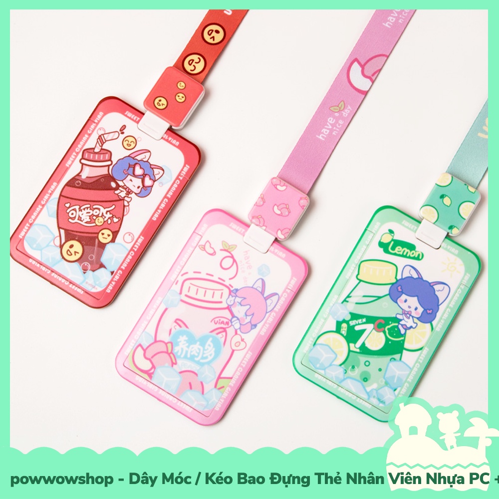 [Sẵn VN - Hỏa Tốc] Dây Móc/Kéo Bao Đựng Thẻ Nhân Viên Nhựa PC + Acrylic Mẫu Nhân Vật Hoạt Hình Girl Bottle