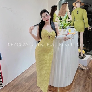 Đầm 2 dây maxi xốp quảng châu nơ ngực ôm body cực hot , chất xốp dày dặn mềm mịn