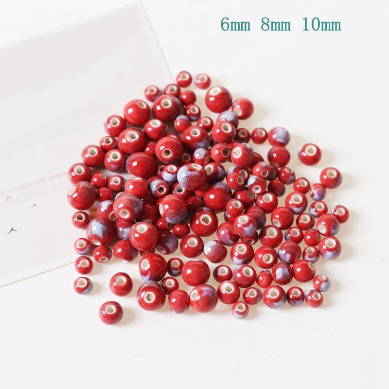 Set 50 hạt cườm gốm đỏ tròn làm trang sức DIY 6/8/10mm