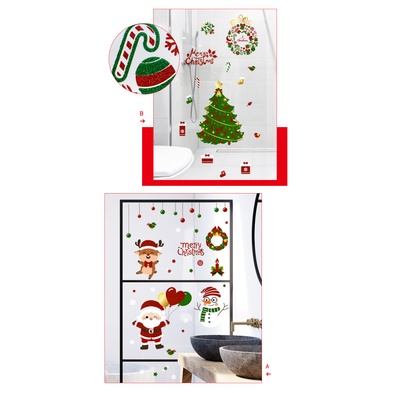 Decal dán tường Noel - Ông già noel cầm bóng tim đỏ bên cây thông xanh