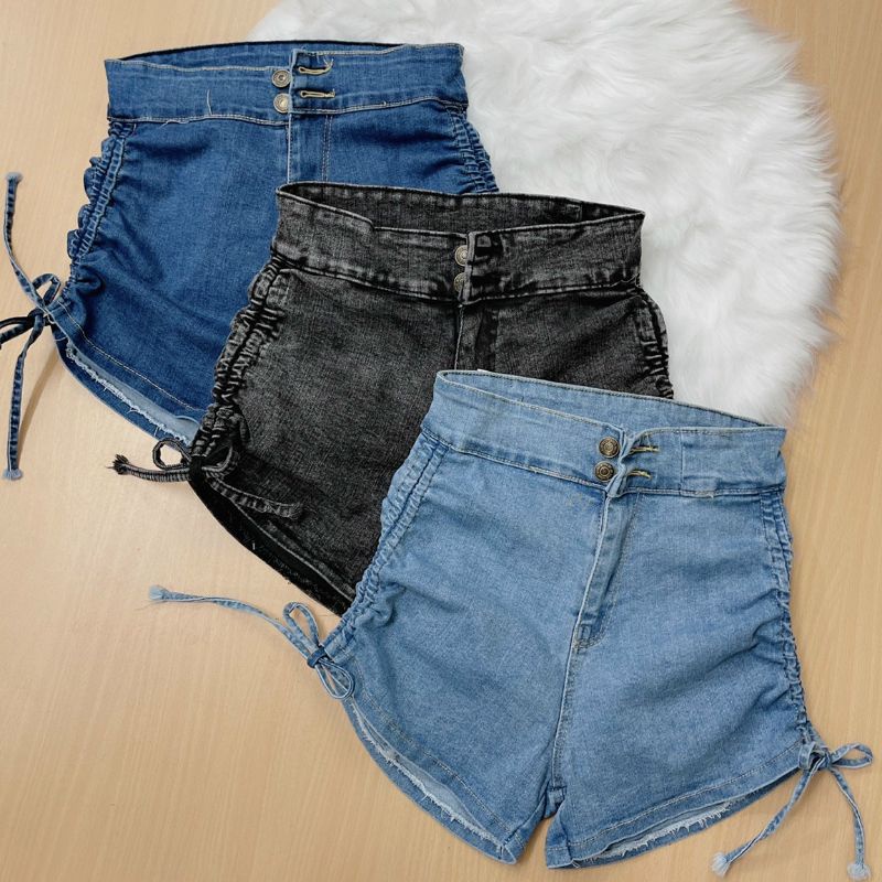 Quần jeans rút dây 2 bên, quần đùi rút dây vải  jeans - S7U