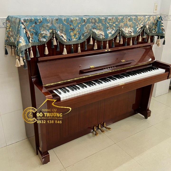 Khăn phủ đàn Piano cơ mẫu xanh phối tua rua chùm cao cấp