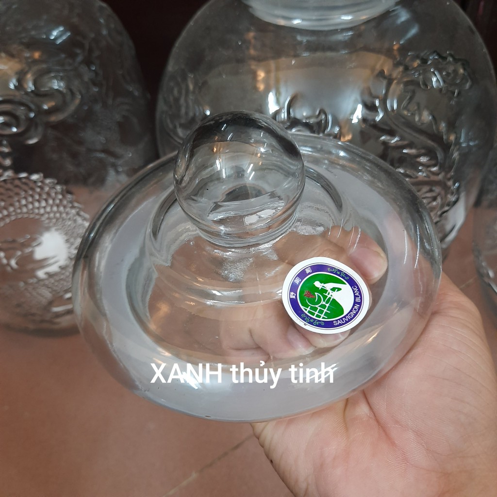 Chum thủy tinh họa tiết rồng phượng, dày dặn - Dung tích - 19 lít