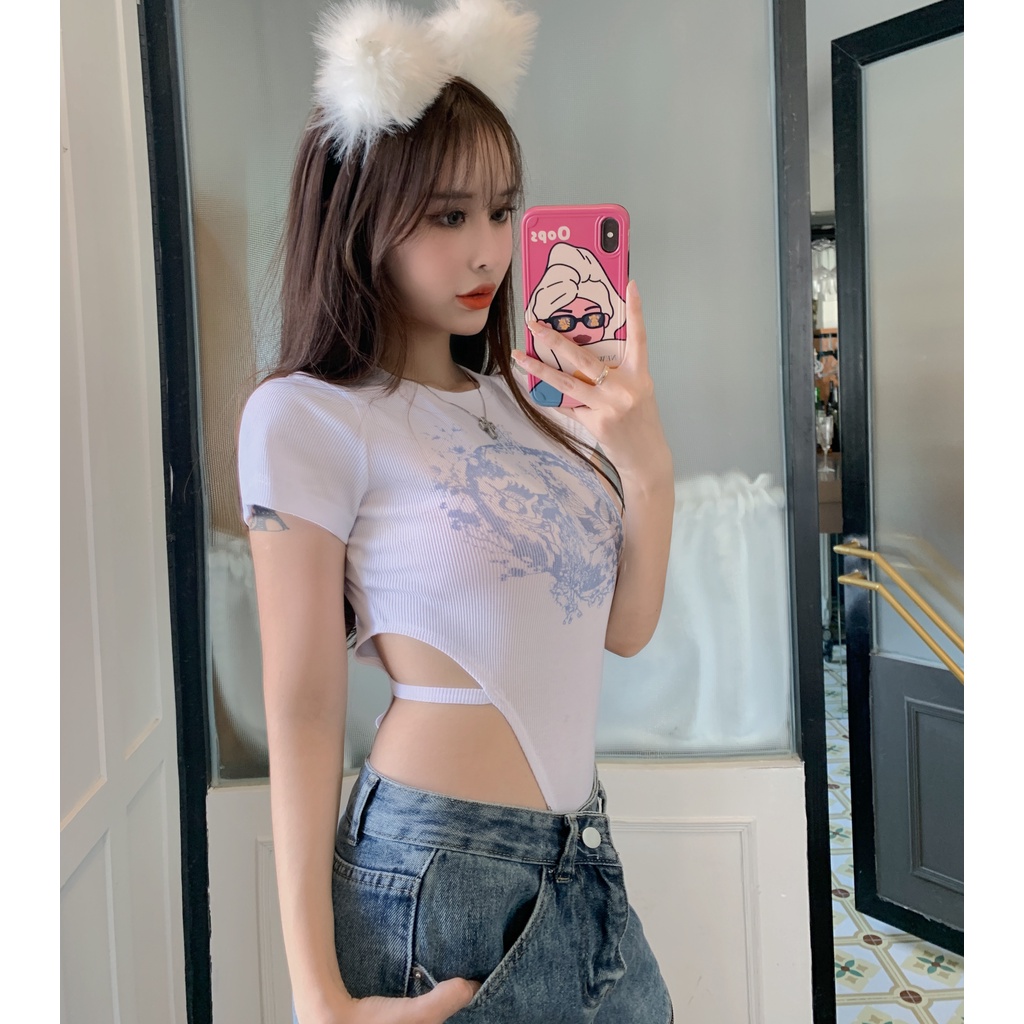 Áo Bodysuit Nữ Sexy Khoét Eo JANEN Tay Ngắn Siêu Hot Chất Liệu Thun Gân Tôn Dáng Dễ Phối Đồ - RANSHI