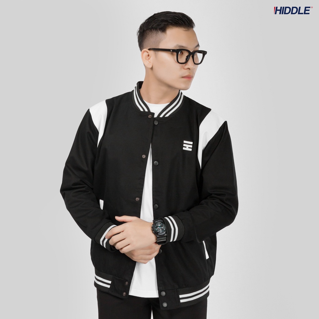 Áo khoác bomber nam chính hãng HIDDLE tay phối da trắng, bomber varsity kaki 24112102 - XL