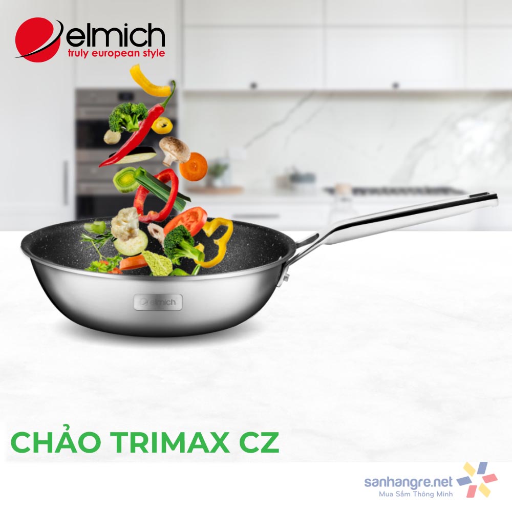 Chảo chống dính Inox liền khối sâu lòng Elmich Trimax CZ đường kính miệng 20cm/24cm/26cm/28cm