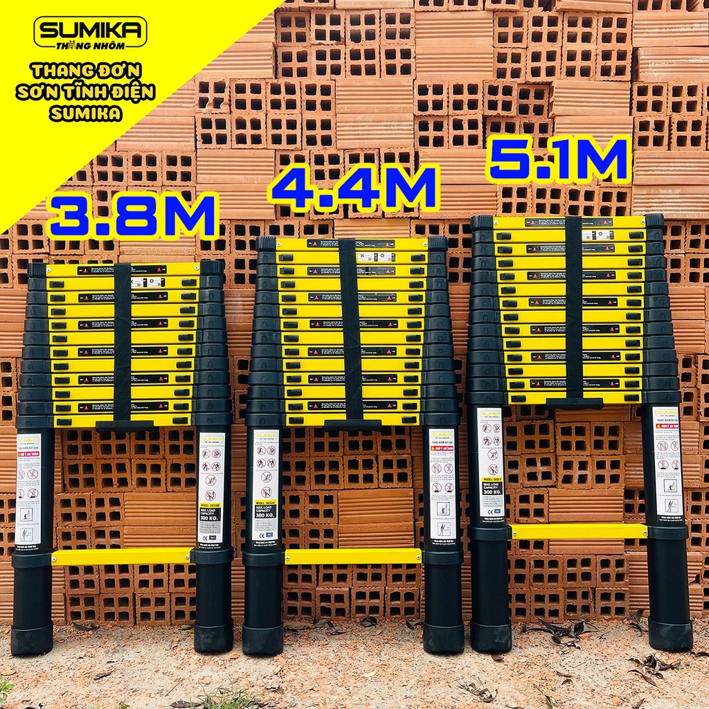 Thang nhôm rút đơn xếp gọn Sumika SKS380,SKS410,SKS440,SKS510 [SƠN TĨNH ĐIỆN] (TỪ 3,8M ĐẾN 5,1M) bảo hành 2 năm