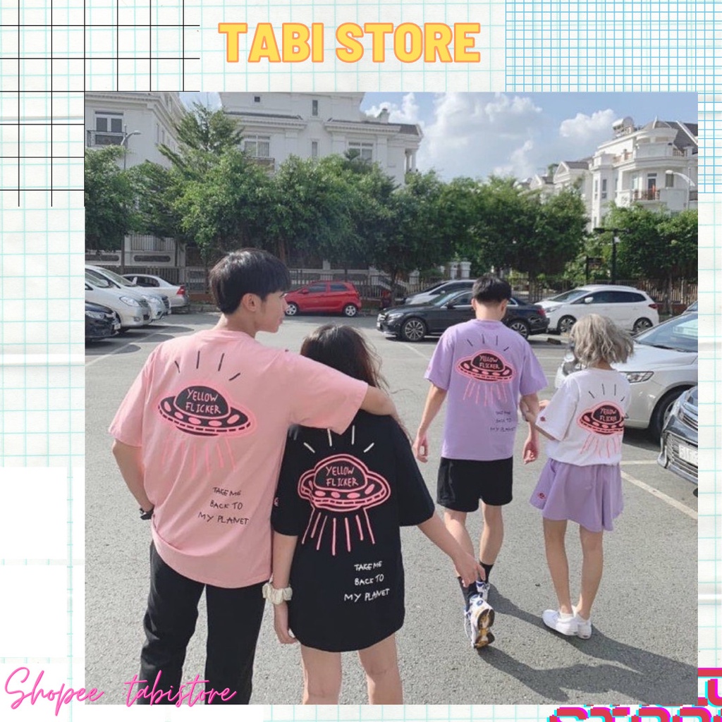 Áo thun tay lỡ dáng rộng dưới 75kg tabistore - YELLOW FLICKER tàu vũ trụ