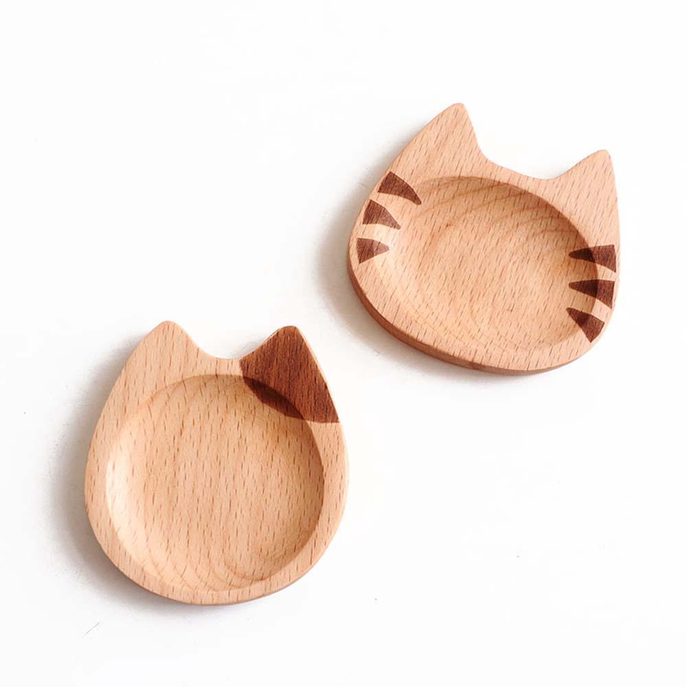 Đĩa Gỗ Mini Hình Chú Mèo Sáng Tạo Dùng Để Cắt Lát Đậu Nành / Giấm
