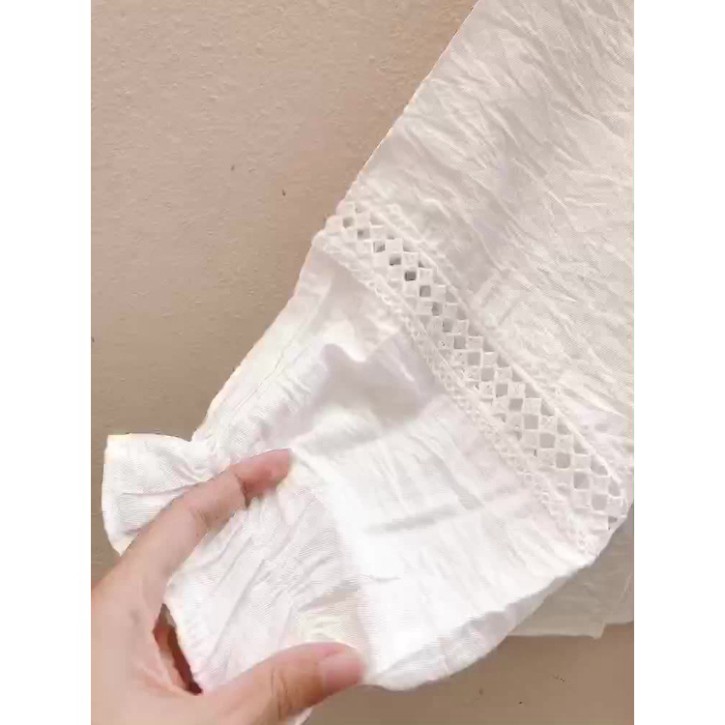 Áo babydoll cổ bèo phối ren 2 bên Ulzzang  - Kèm ảnh thật A388