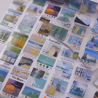 Băng keo washi tape phong cảnh kèm chữ giấy PET - 6 mẫu