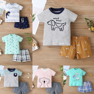 Bộ Quần Áo Gồm 2 Món Áo Thun Tay Ngắn Họa Tiết Hoạt Hình + Quần Short Dùng Cho Trẻ Nhỏ