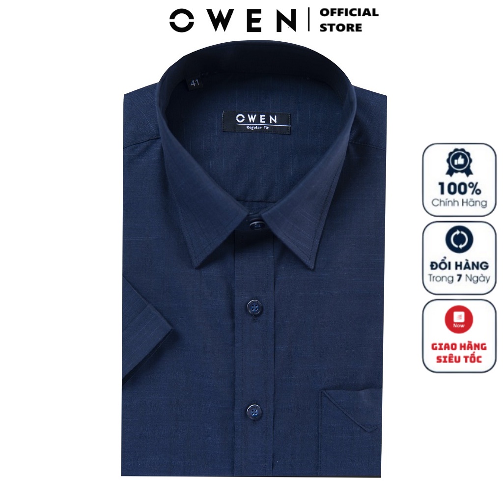 Áo Sơ Mi Nam Ngắn Tay OWEN AR220133NT Somi Công Sở Cao Cấp Màu Navy Sl