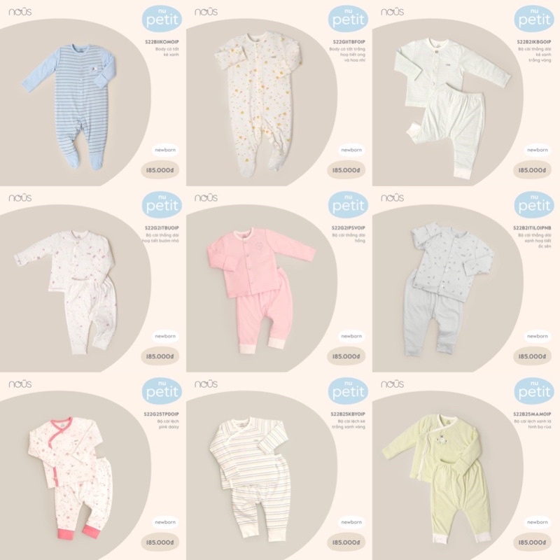 [Nous] Bộ quần áo dài tay sơ sinh Nous Newborn cho bé nằm điều hoà mùa hè cho bé 3-5,5kg chính hãng Nous