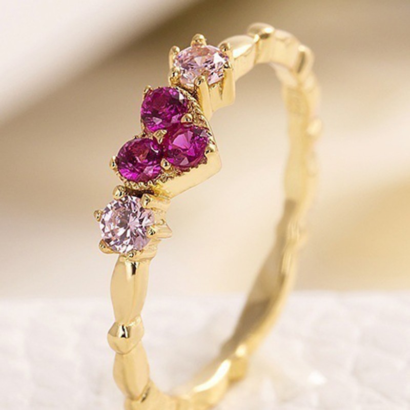 Nhẫn trái tim khảm kim cương bạc 925 mạ vàng 18K R936