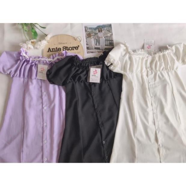 SIÊU XINH. Đầm Bèo Nữ Trễ Vai Chất Đũi 🦋 LIPP.STORE 🦋 Váy Babydoll Nữ Trơn Cúc Cài 4 Màu 🦋 Xinh Yêu | BigBuy360 - bigbuy360.vn