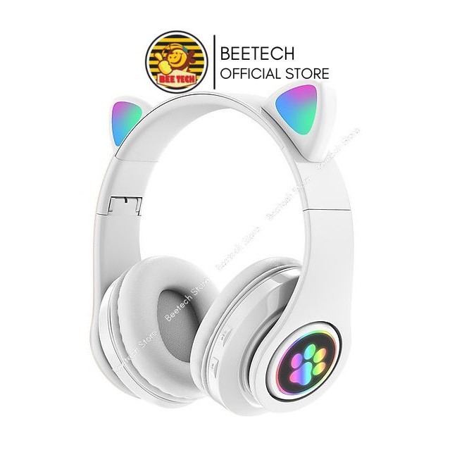 Tai nghe bluetooth hình tai mèo, tai phone chụp tai có led siêu đẹp - Beetech