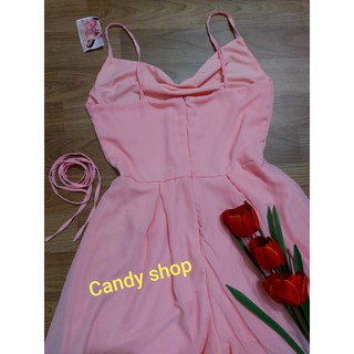 Jumpsuit voan 2 dây cổ đỗ cột nơ eo siêu xinh
