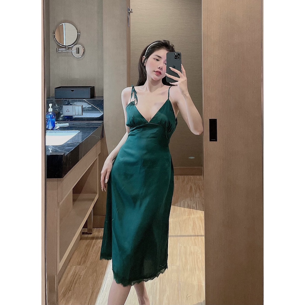 Đầm Ngủ 2 Dây Thắt Nơ Vai Sexy Chất Lụa Cực Mát Freesize