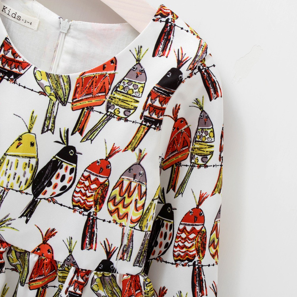 Đầm Sanlutoz dài tay in họa tiết chim hoạt hình đáng yêu cho bé gái