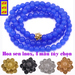 Bộ tràng hạt 108 hạt đá xanh dương 6 ly, 8 ly, 10 ly charm hoa sen inox - tràng chuỗi niệm phật, vòng tay hạt chuỗi