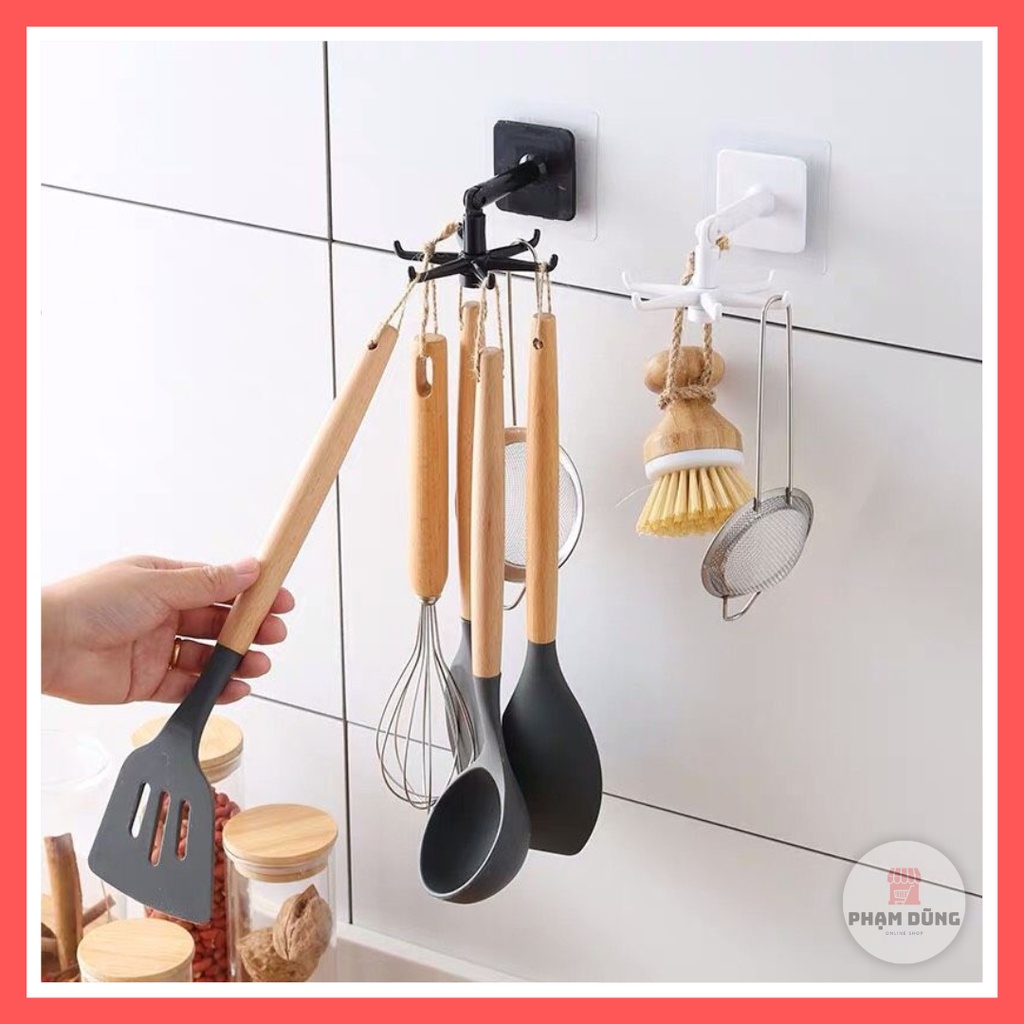 Giá treo đồ dán tường 6 chấu xoay 360 độ đa năng