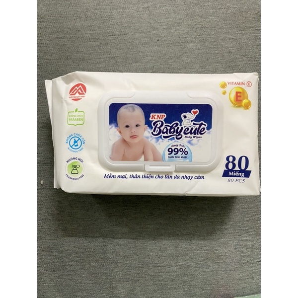 Khăn ướt Baby Cute 80 tờ, mềm mại thân thiện cho làn da nhạy cảm của bé