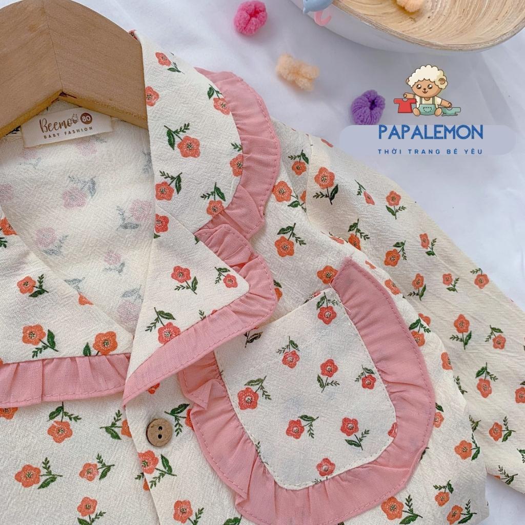 Đồ ngủ cho bé gái B012, bộ quần áo cho bé gái hoạ tiết nhí Cute chất liệu thô đũi mềm mại thoáng mát, PAPALEMON
