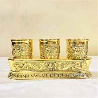 Bộ Ly Nước Cúng Khắc Sen Rồng Bằng Đồng (3 ly - 5 ly) mẫu 1