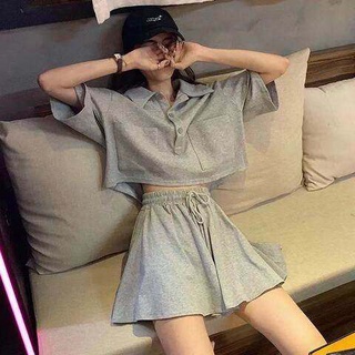 Set trang phục thể thao SUGEMIUSI 2 món áo thun polo và quần đùi ống rộng phong cách Châu Âu thời trang mới