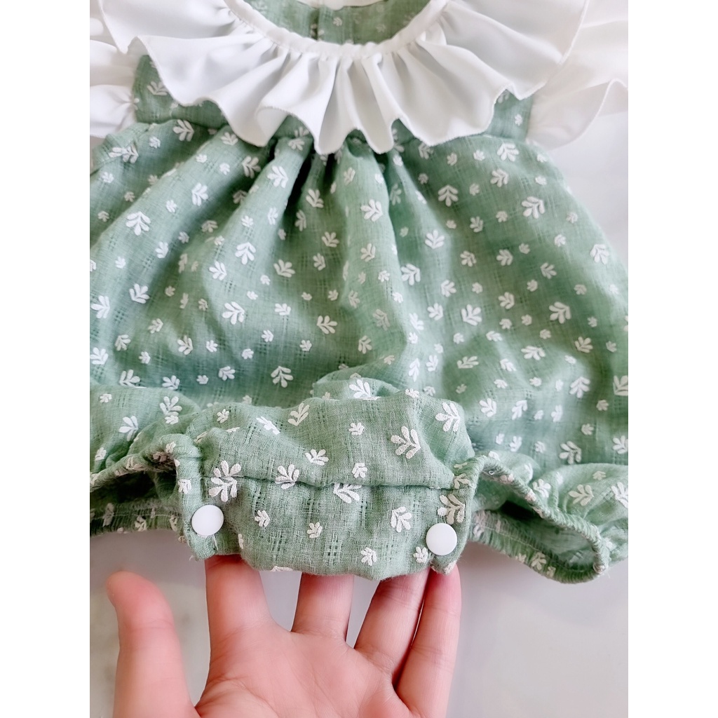 Romper bé gái CHIP STORE Bộ liền thân cho bé sơ sinh - 1 tuổi màu xanh mint cổ bèo xinh xắn