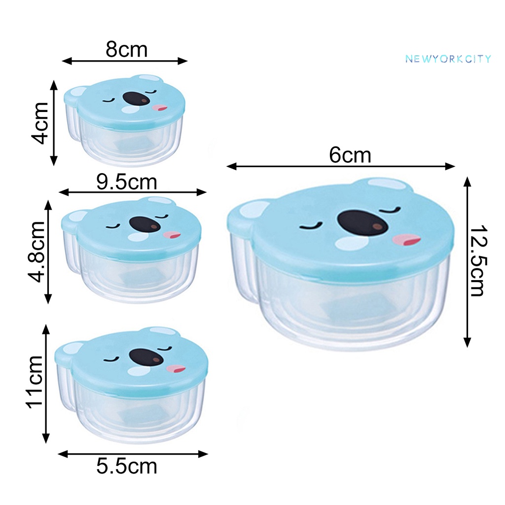 Set 4 Hộp Đựng Thức Ăn Bằng Nhựa PP Sức Chứa Lớn Chống Rò Rỉ Họa Tiết Hoạt Hình Dễ Thương