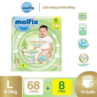 Tã/bỉm quần Molfix Thiên nhiên Ultra L Gói 68+8 miếng