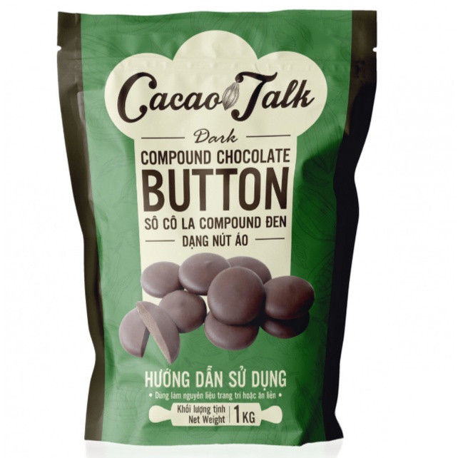 Sô Cô La Compound Đen Dạng Nút Áo Cacao Talk 1kg Sử dụng Trực Tiếp Hoặc Làm Bánh và Pha chế