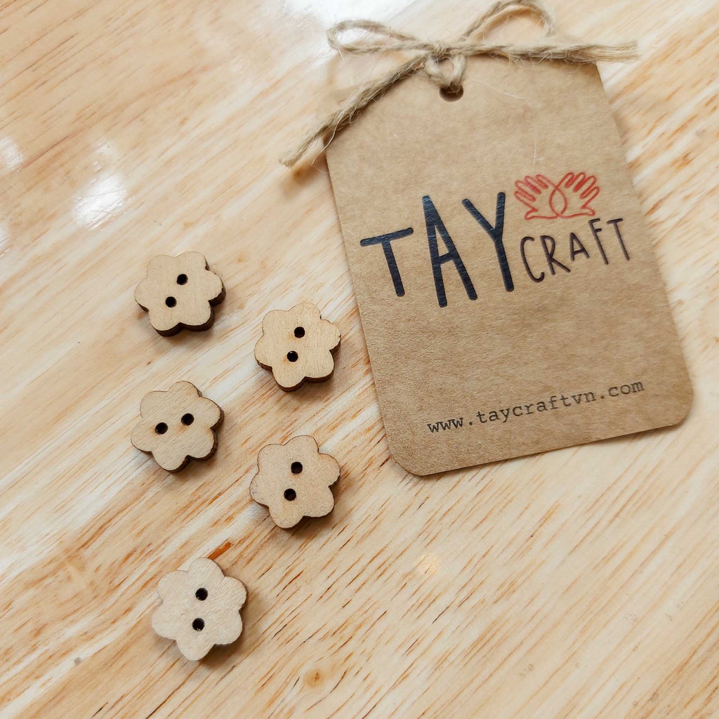 Set 5 khuy handmade, nút gỗ hình dễ thương đính trang trí