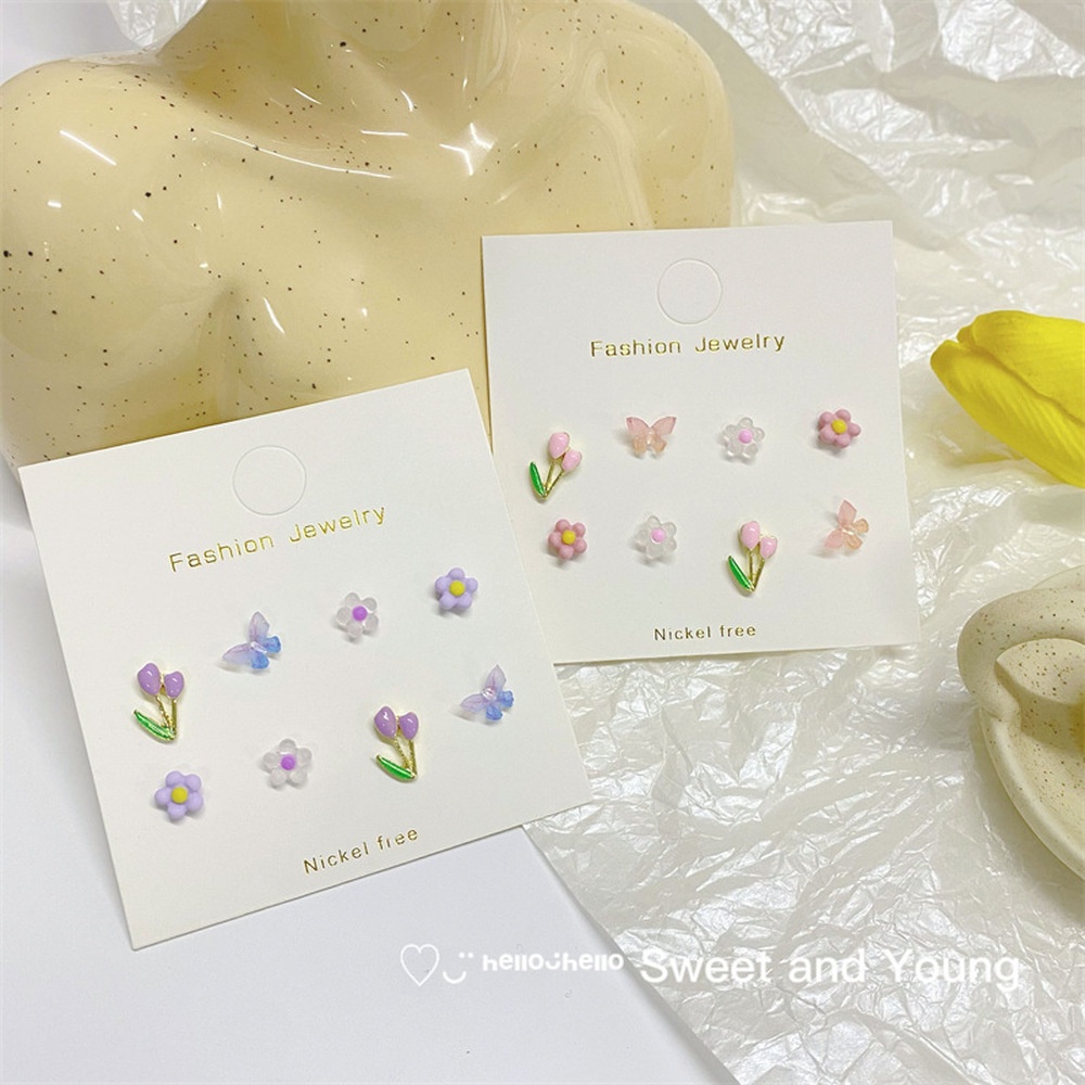 Bông tai kim bạc 925 hình hoa tulip và bướm thời trang hàn quốc quyến rũ cho nữ