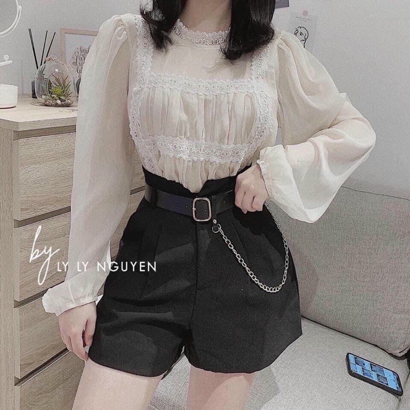 Quần sooc vải cạp cao kèm đai xích hot hit