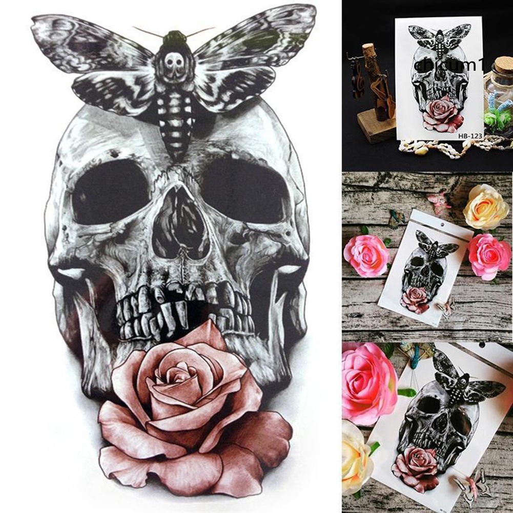 Hình Xăm Dán Tạm Thời Hình Đầu Lâu Và Hoa Chống Thấm Nước Thời Trang