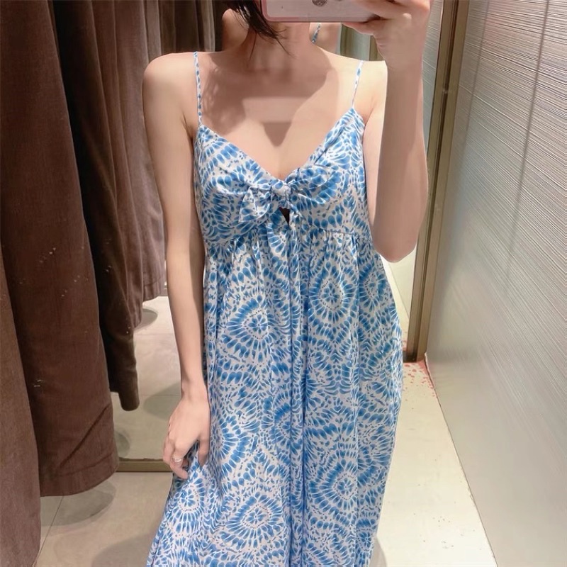 Đầm maxi xanh dáng dài cổ dây điều chỉnh ZA