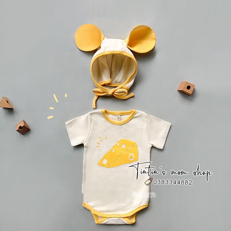 Sét body chíp cotton mềm kèm mũ đáng yêu cho bé